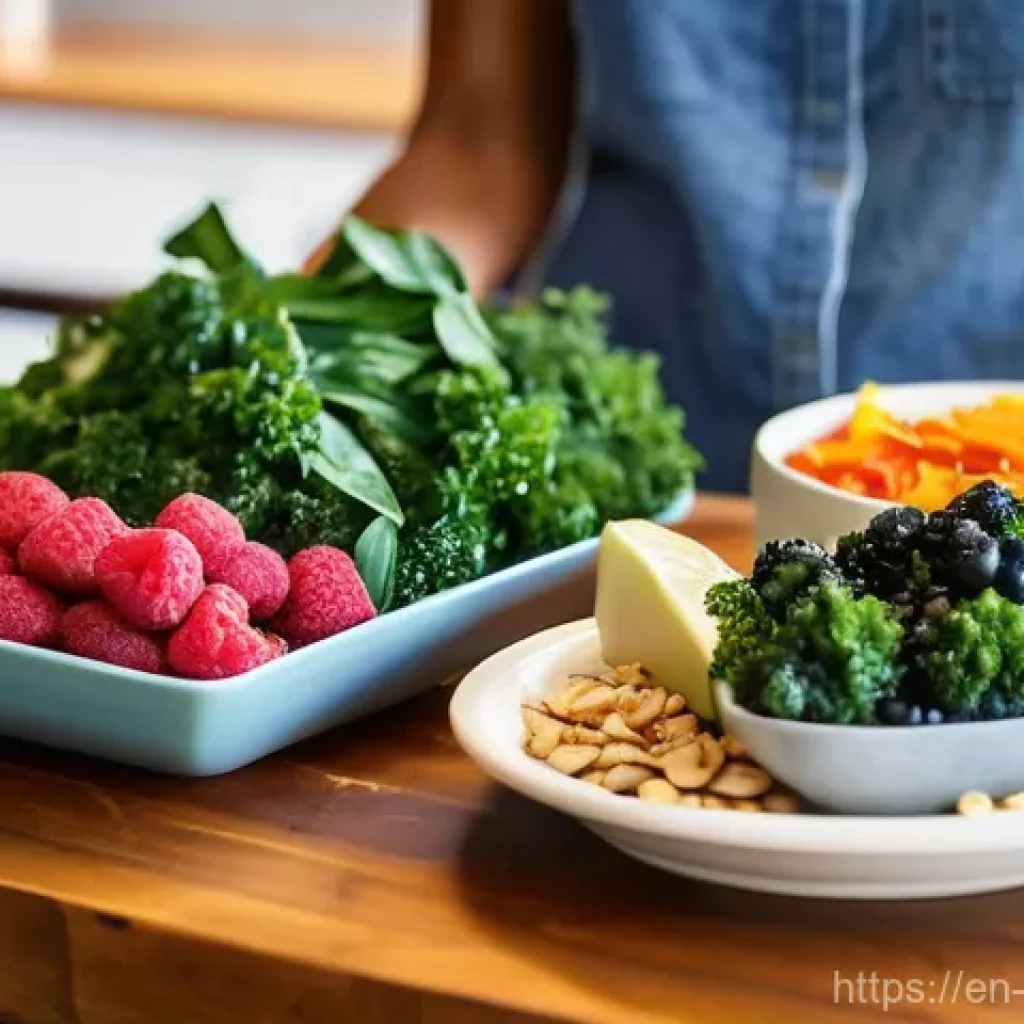장수할 수 있는 주요 식품 리스트 - **Vibrant Longevity Plate in a Sunlit Kitchen**
A wide shot of a brightly lit, modern kitchen co...