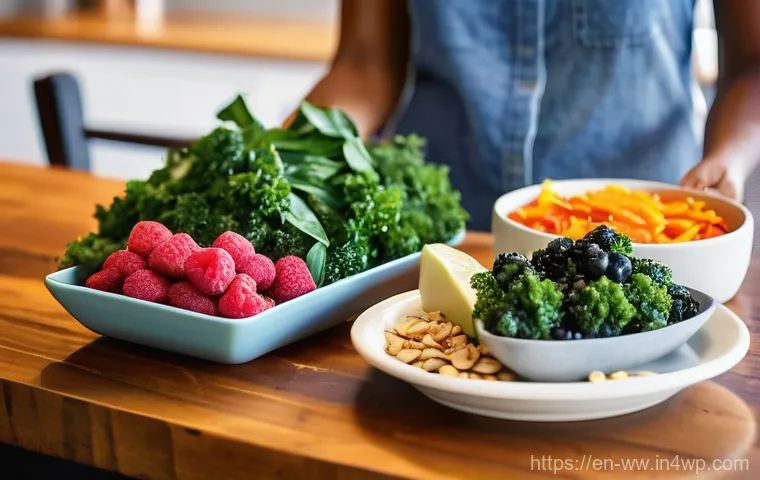 장수할 수 있는 주요 식품 리스트 - **Vibrant Longevity Plate in a Sunlit Kitchen**
    A wide shot of a brightly lit, modern kitchen co...