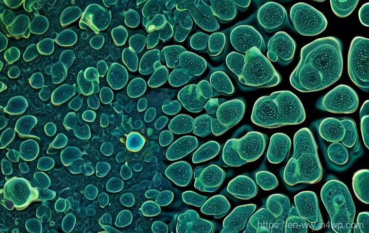 장수 연구에서의 세포 노화 연구 - **Prompt 1: The "Zombie" Cell Outbreak**
    "A visually striking, microscopic abstract illustration...