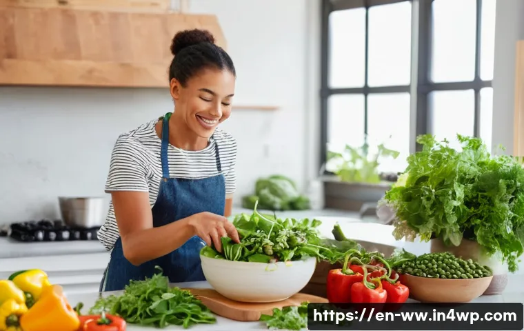 장수 연구의 실천적 사례 - **Vibrant Plant-Based Kitchen Prep**
    A bright, clean, and modern kitchen bathed in soft, natural...