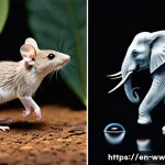 Home 20 장수 연구에서의 자원 분배 - A detailed scientific illustration of contrasting small and large mammals highlighting energy trade-...