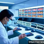 Home 19 장수 연구의 임상적 응용 - A futuristic clinical laboratory scene showing scientists in modern white lab coats examining human ...