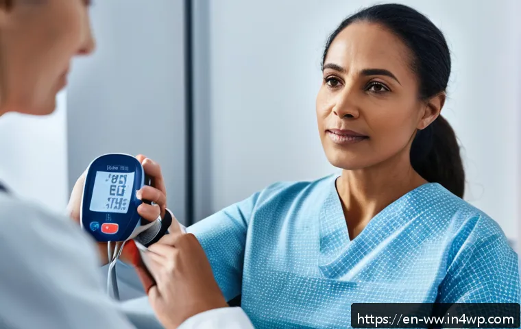 장수 연구에서의 건강 검진의 중요성 - A modern medical clinic scene featuring a diverse middle-aged woman sitting comfortably in a clean, ...