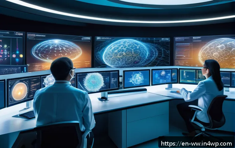 장수 연구의 정책적 접근 - A futuristic laboratory scene showing a diverse group of scientists and biotech entrepreneurs collab...