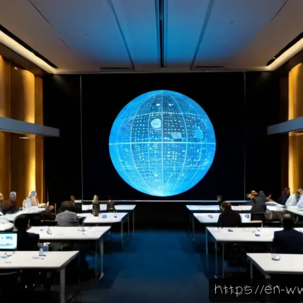 장수 연구의 국제적 동향 파악 - Photorealistic international longevity research summit in a modern glass conference hall, diverse sc...