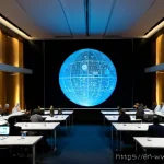 장수 연구의 국제적 동향 파악 - Photorealistic international longevity research summit in a modern glass conference hall, diverse sc...